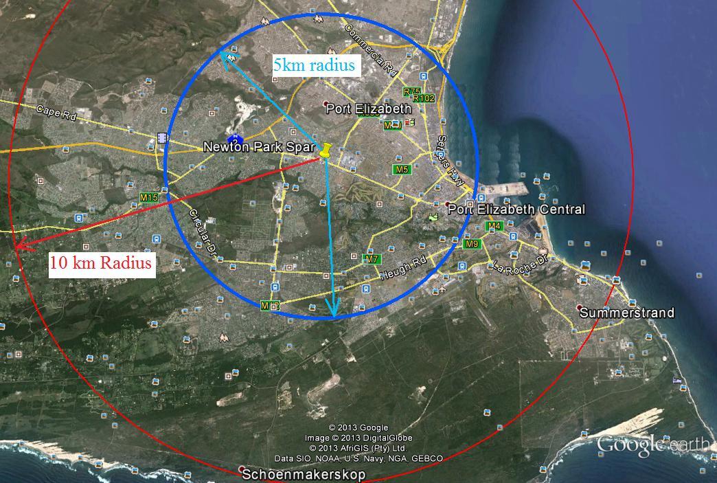 Radius from Newton park Spar